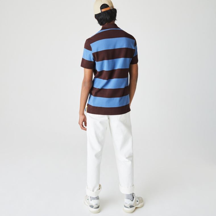 Lacoste Regular Fit Striped Bavlněné Piqué Polo Shirt Hnědé Blankyt | mmnowuXa