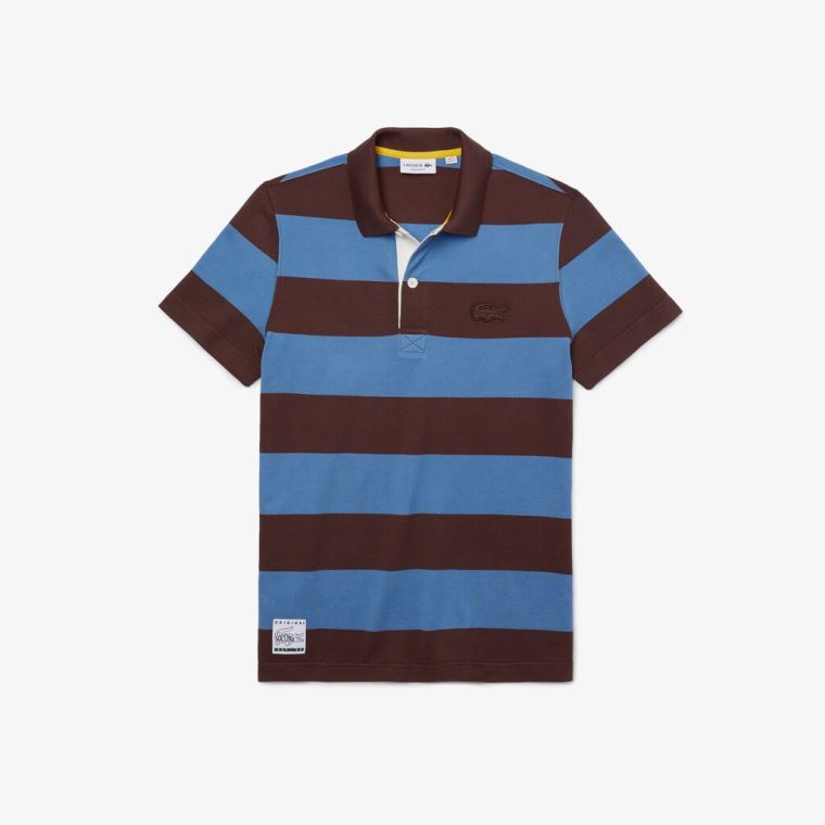 Lacoste Regular Fit Striped Bavlněné Piqué Polo Shirt Hnědé Blankyt | mmnowuXa