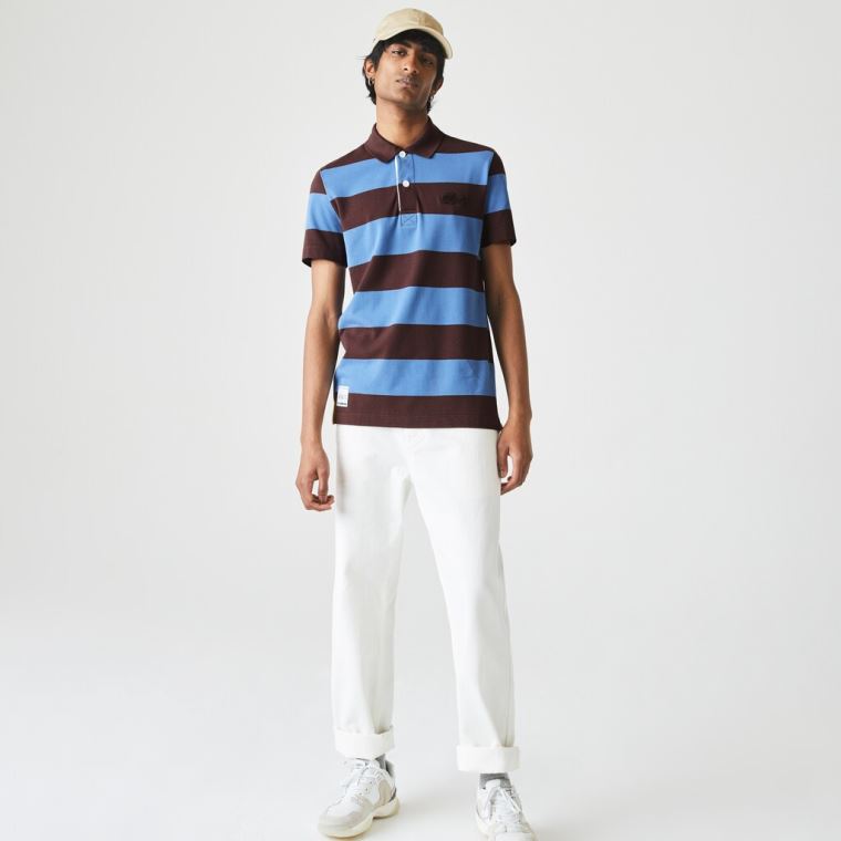 Lacoste Regular Fit Striped Bavlněné Piqué Polo Shirt Hnědé Blankyt | mmnowuXa