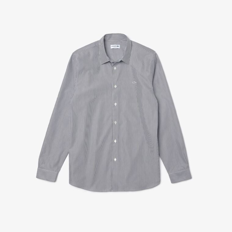 Lacoste Regular Fit Striped Bavlněné Poplin Shirt Bílé Černé | 9E3Cxie6