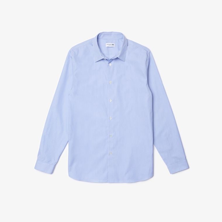 Lacoste Regular Fit Striped Bavlněné Poplin Shirt Bílé Blankyt | gWL3EY0v