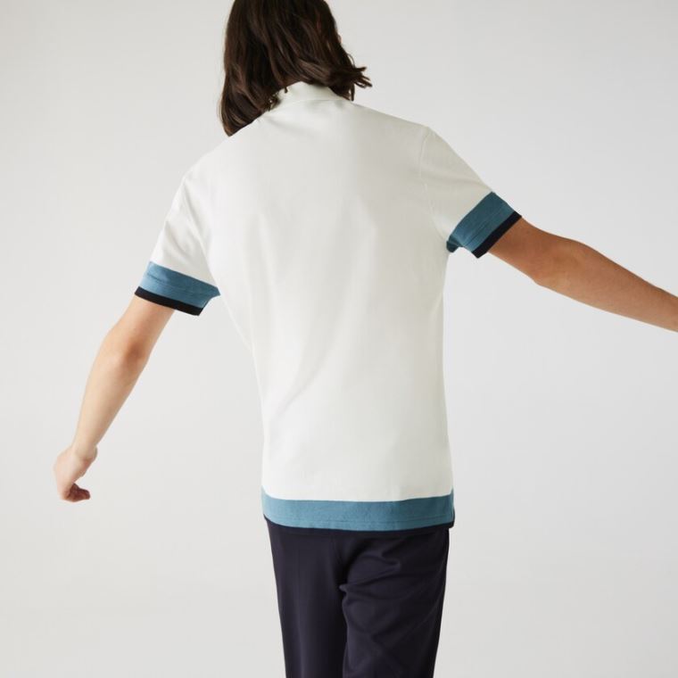 Lacoste Regular Fit Textured Bavlněné Piqué Polo Bílé Blankyt Tmavě Blankyt Blankyt | kJCyRQkf