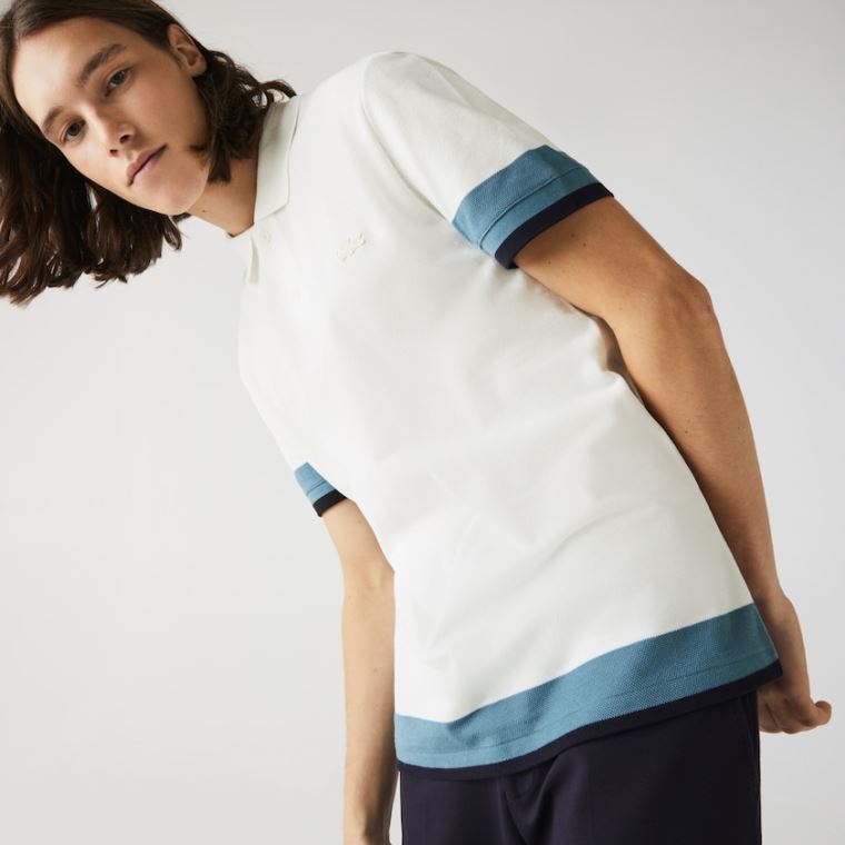 Lacoste Regular Fit Textured Bavlněné Piqué Polo Bílé Blankyt Tmavě Blankyt Blankyt | kJCyRQkf