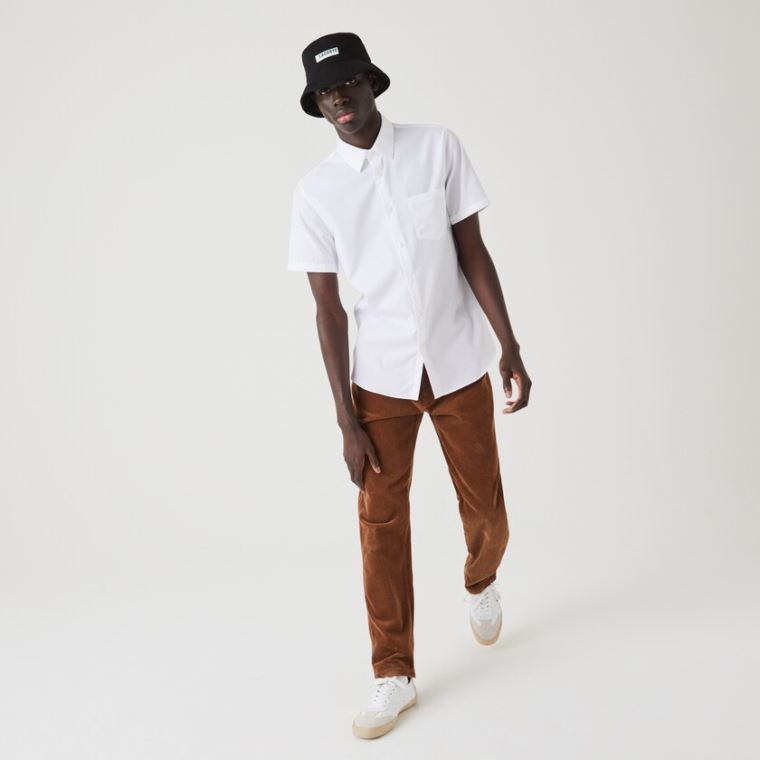 Lacoste Regular Fit Textured Bavlněné Poplin Shirt Bílé | WVQscnT4