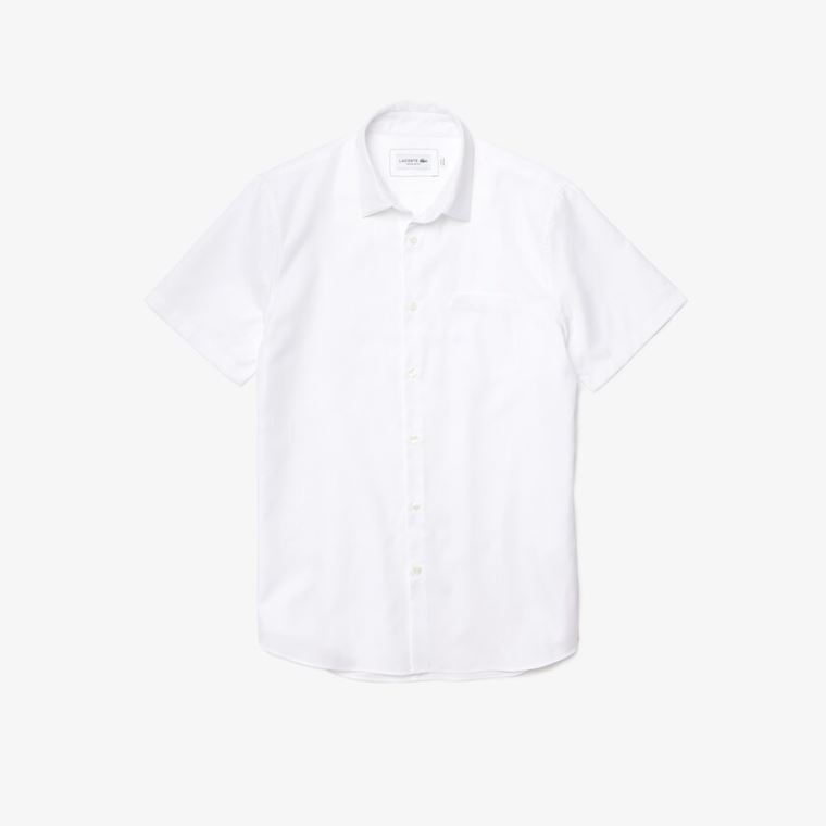 Lacoste Regular Fit Textured Bavlněné Poplin Shirt Bílé | WVQscnT4