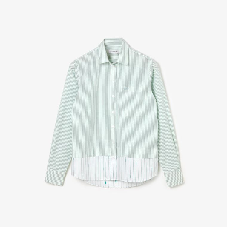 Lacoste Regular Fit Trompe-L'œil Bavlněné Poplin Shirt Bílé Zelene | 3xBLo7Uz