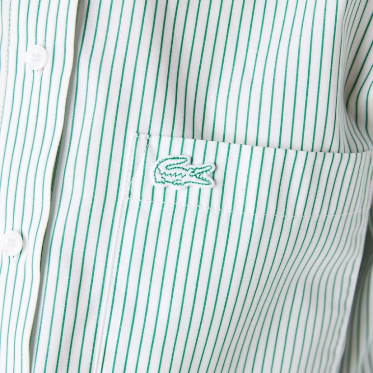 Lacoste Regular Fit Trompe-L'œil Bavlněné Poplin Shirt Bílé Zelene | 3xBLo7Uz