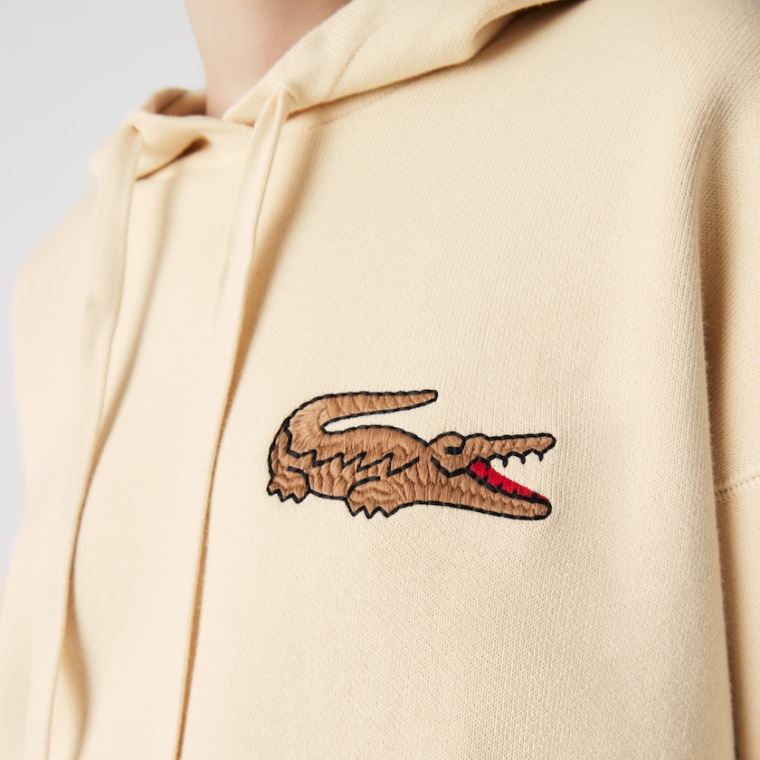 Lacoste Relaxed Embroidered Croc S Kapucí Bavlněné Svetrové Béžový | ff3oHZ7y