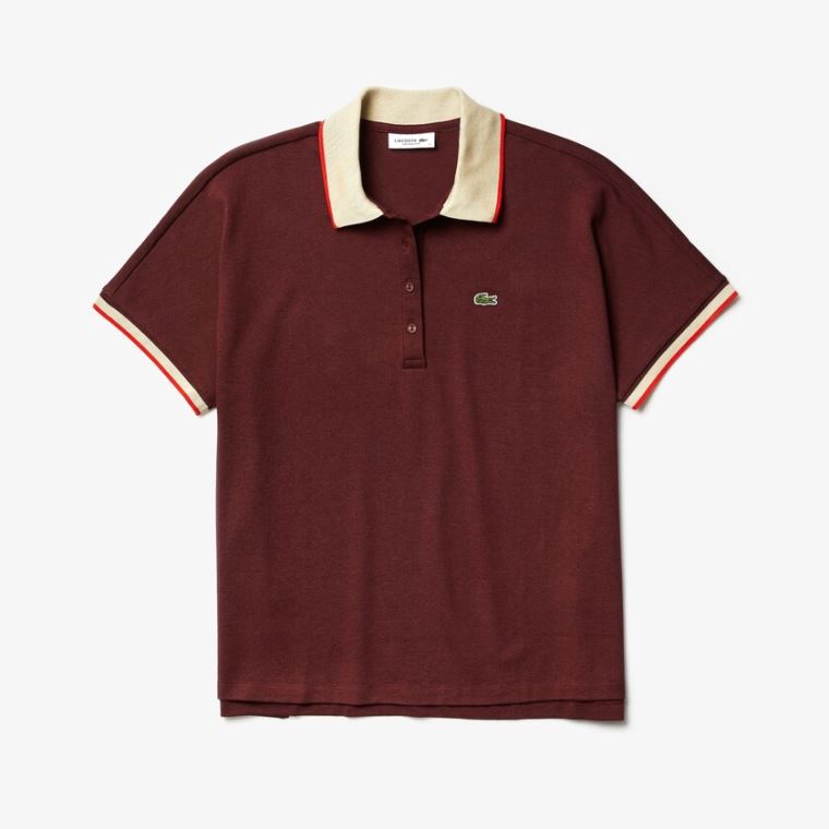 Lacoste Relaxed Fit Bavlněné Polo Tmavě Červené Béžový Červené | OgI7EDWM