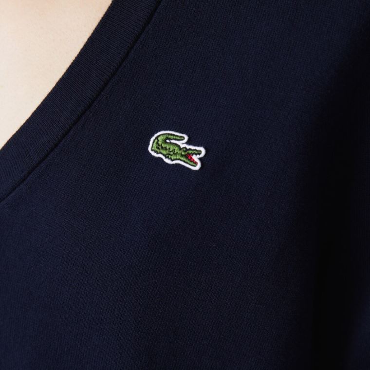 Lacoste Relaxed V-Neck Organic Bavlněné Svetrové Tmavě Blankyt Blankyt | PLPJLwIi