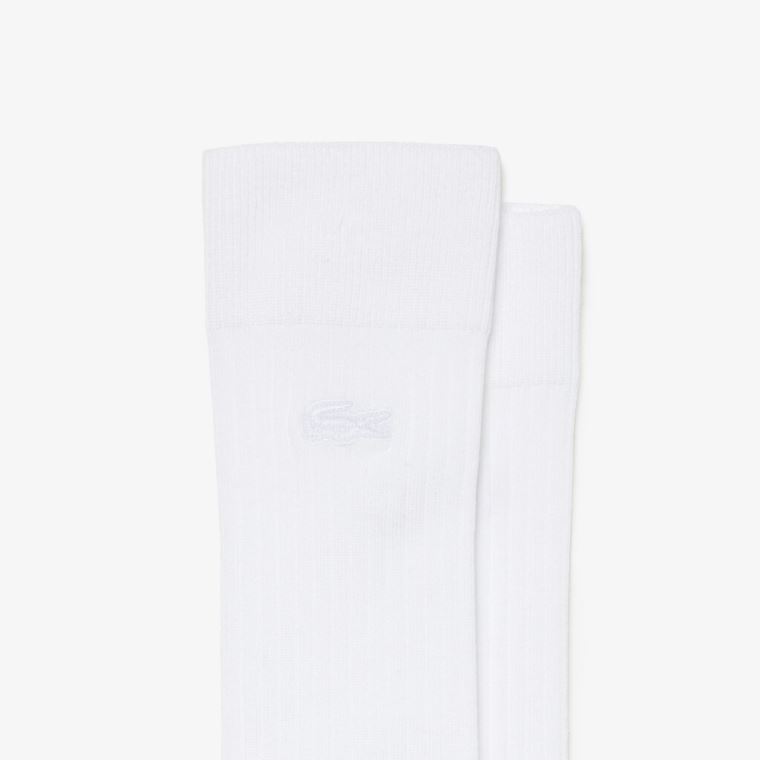 Lacoste Ribbed Bavlněné Blend Socks Bílé | omoEQk9j