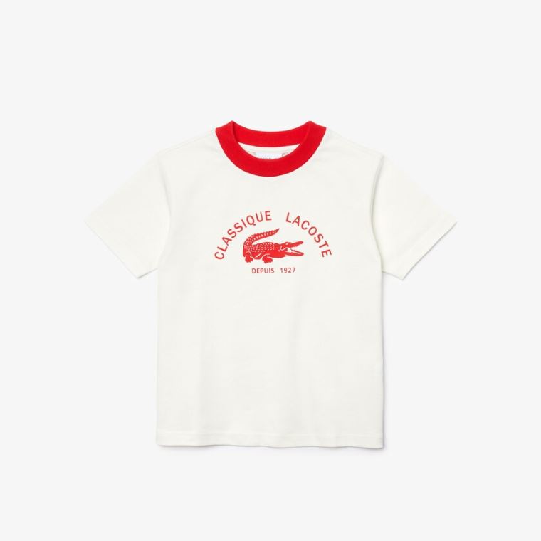 Lacoste Ringer Crewneck Lehké Printed Bavlněné T-shirt Bílé Červené | 3oi0V01m