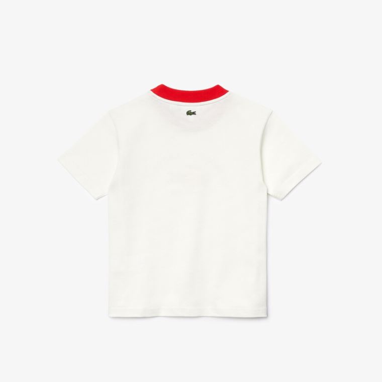 Lacoste Ringer Crewneck Lehké Printed Bavlněné T-shirt Bílé Červené | 3oi0V01m