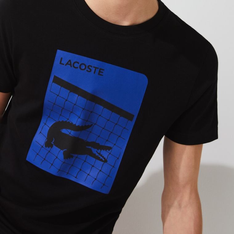 Lacoste SPORT 3D Print Prodyšný T-shirt Černé | wuyiuAEh