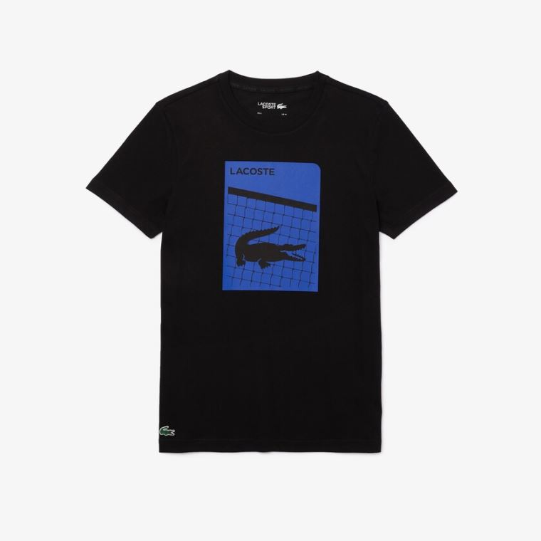 Lacoste SPORT 3D Print Prodyšný T-shirt Černé | wuyiuAEh