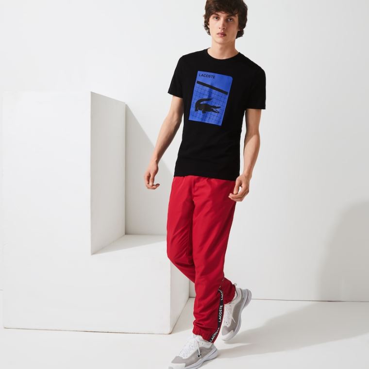 Lacoste SPORT 3D Print Prodyšný T-shirt Černé | wuyiuAEh