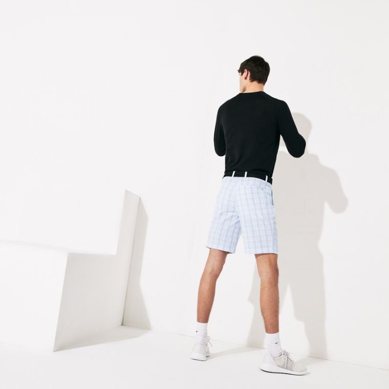 Lacoste SPORT Checked Stretch Golfové Bermudas Bílé Tmavě Blankyt Blankyt Světle Šedé Tyrkysové | omRoZFWu