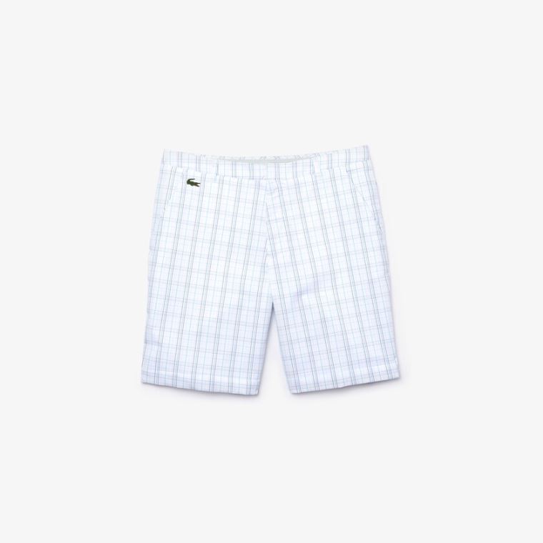 Lacoste SPORT Checked Stretch Golfové Bermudas Bílé Tmavě Blankyt Blankyt Světle Šedé Tyrkysové | omRoZFWu