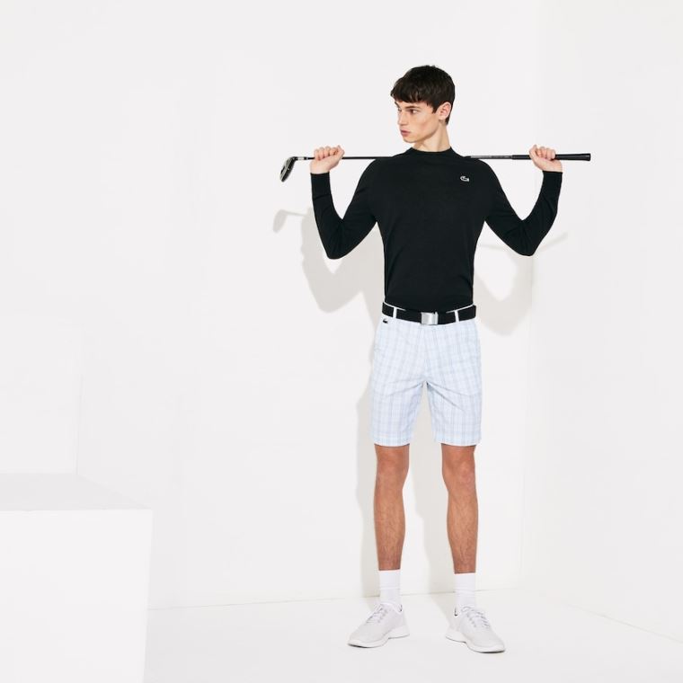 Lacoste SPORT Checked Stretch Golfové Bermudas Bílé Tmavě Blankyt Blankyt Světle Šedé Tyrkysové | omRoZFWu