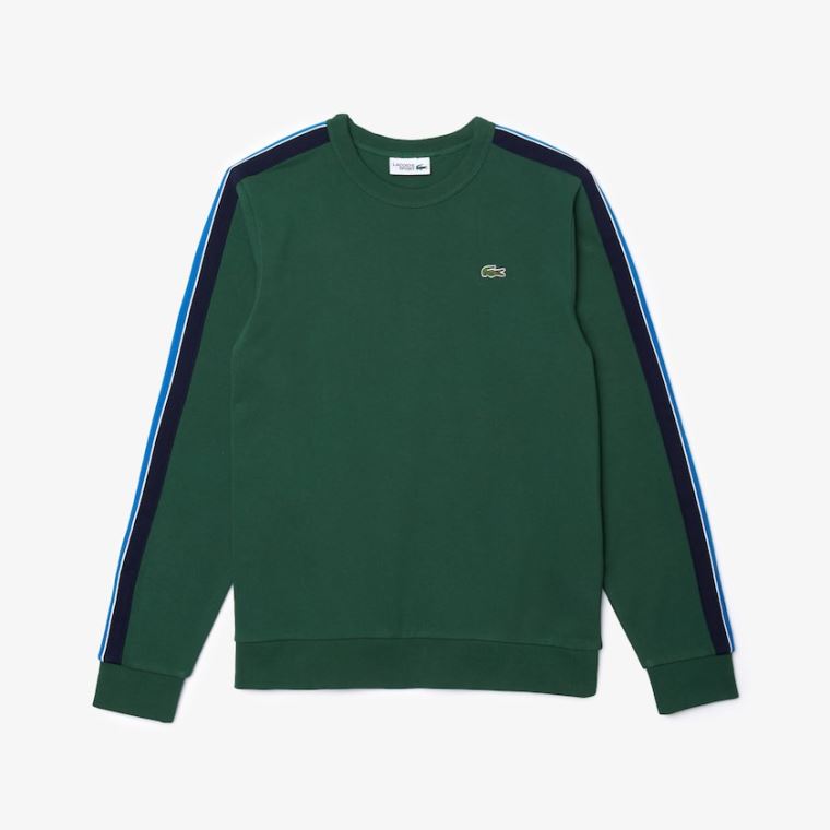 Lacoste SPORT Contrast Bands Fleece Sweatshirt Zelene Šedé Blankyt Tmavě Blankyt Blankyt Bílé | v0TC1JE3