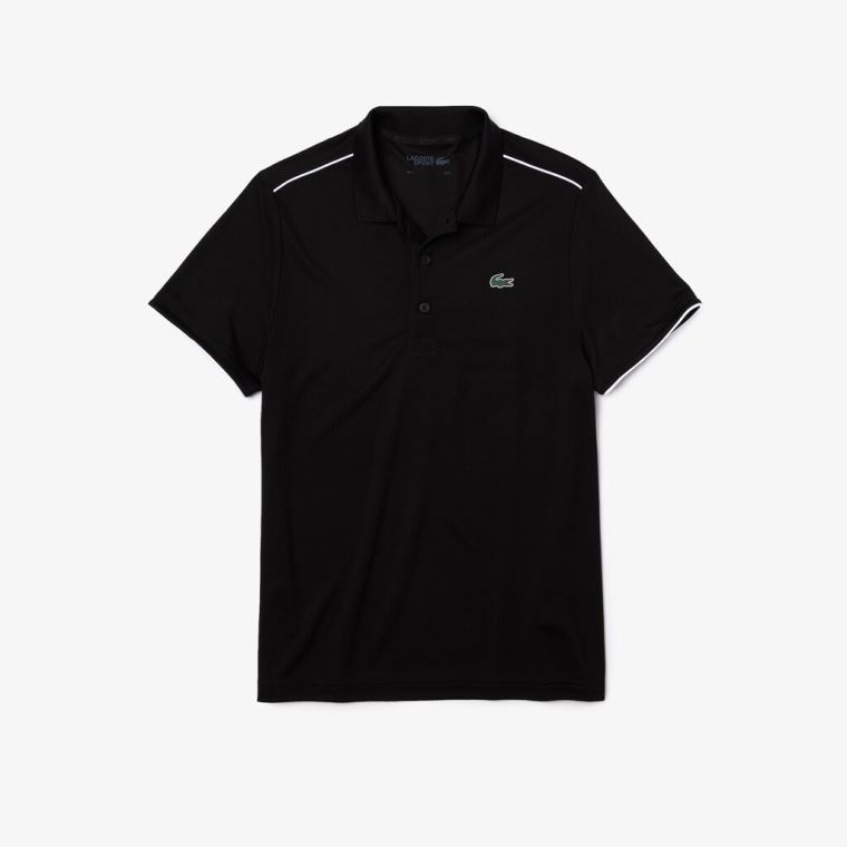 Lacoste SPORT Contrast Piping Prodyšný Piqué Polo Shirt Černé Bílé | XJysgpA2