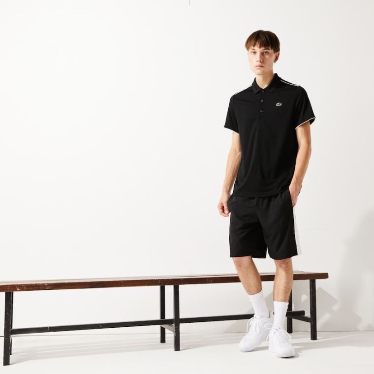 Lacoste SPORT Contrast Piping Prodyšný Piqué Polo Shirt Černé Bílé | gObdXsSn