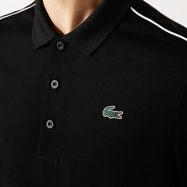 Lacoste SPORT Contrast Piping Prodyšný Piqué Polo Shirt Černé Bílé | gObdXsSn