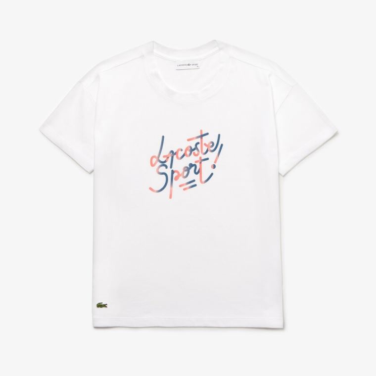 Lacoste SPORT Crew Neck Shaded Design Tenisové T-shirt Bílé Červené Růžové Blankyt | 2O6ceH7o