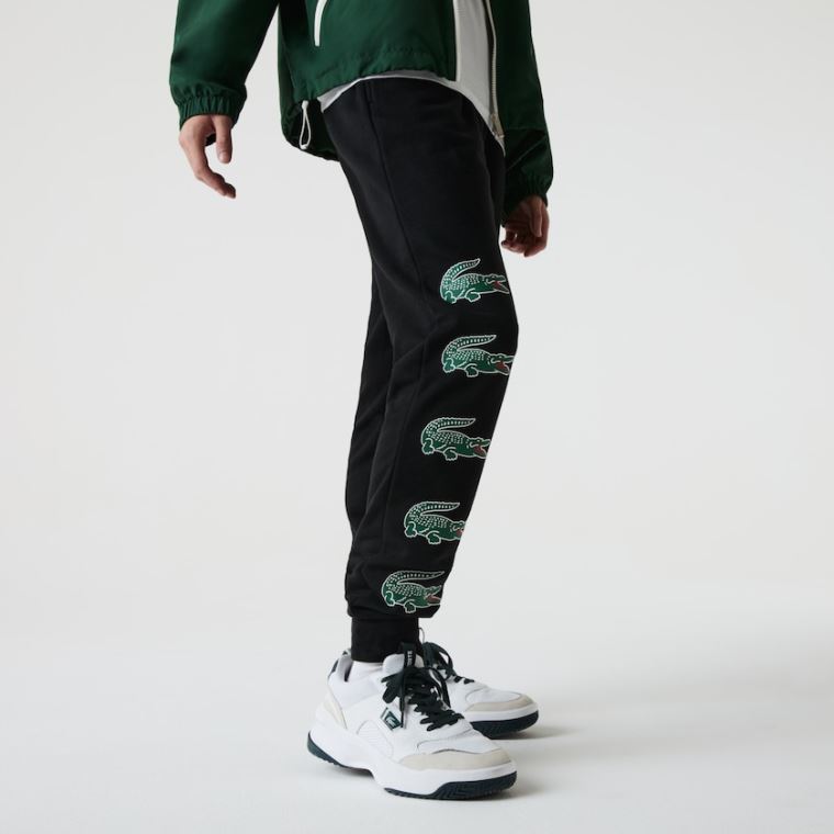 Lacoste SPORT Crocodile Print Fleece Jogging Pants Černé | JDMnqUHO