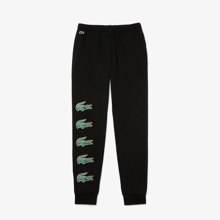 Lacoste SPORT Crocodile Print Fleece Jogging Pants Černé | JDMnqUHO