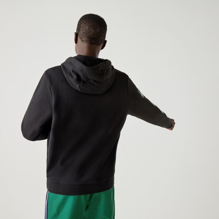 Lacoste SPORT Crocodile Print S Kapucí Bavlněné Sweatshirt Černé | edC0D3e4