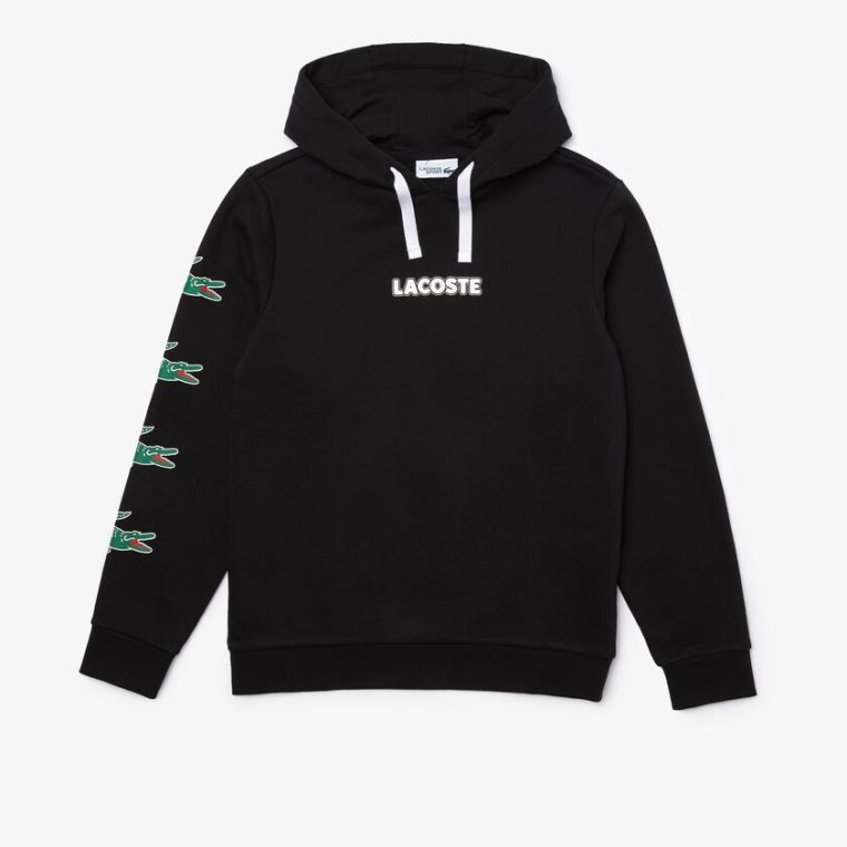 Lacoste SPORT Crocodile Print S Kapucí Bavlněné Sweatshirt Černé | edC0D3e4