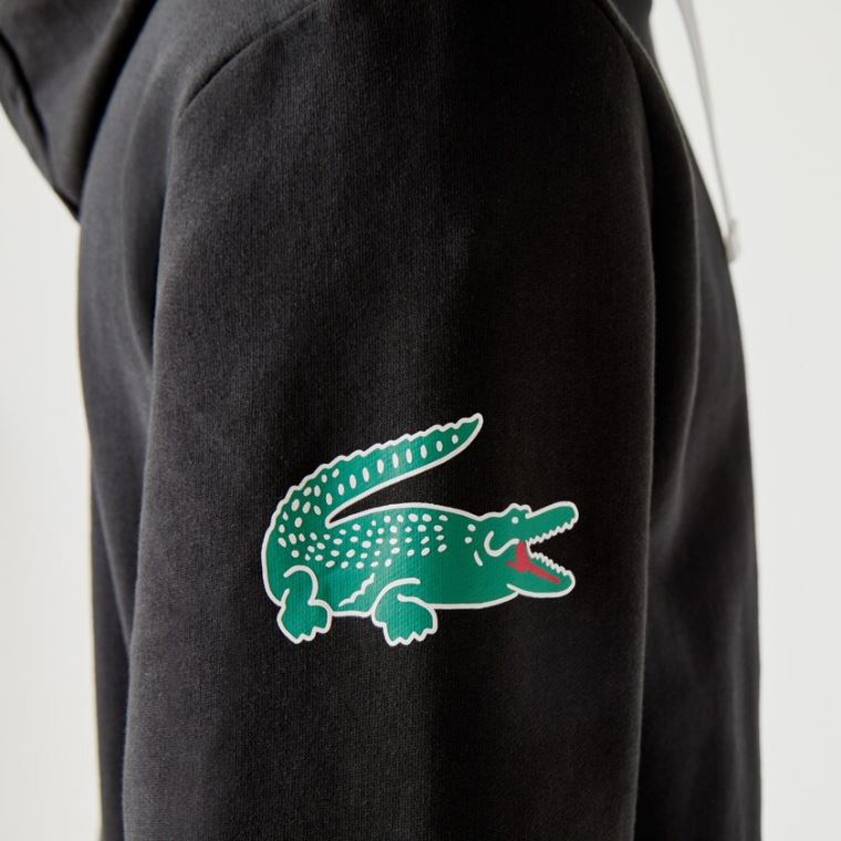 Lacoste SPORT Crocodile Print S Kapucí Bavlněné Sweatshirt Černé | edC0D3e4