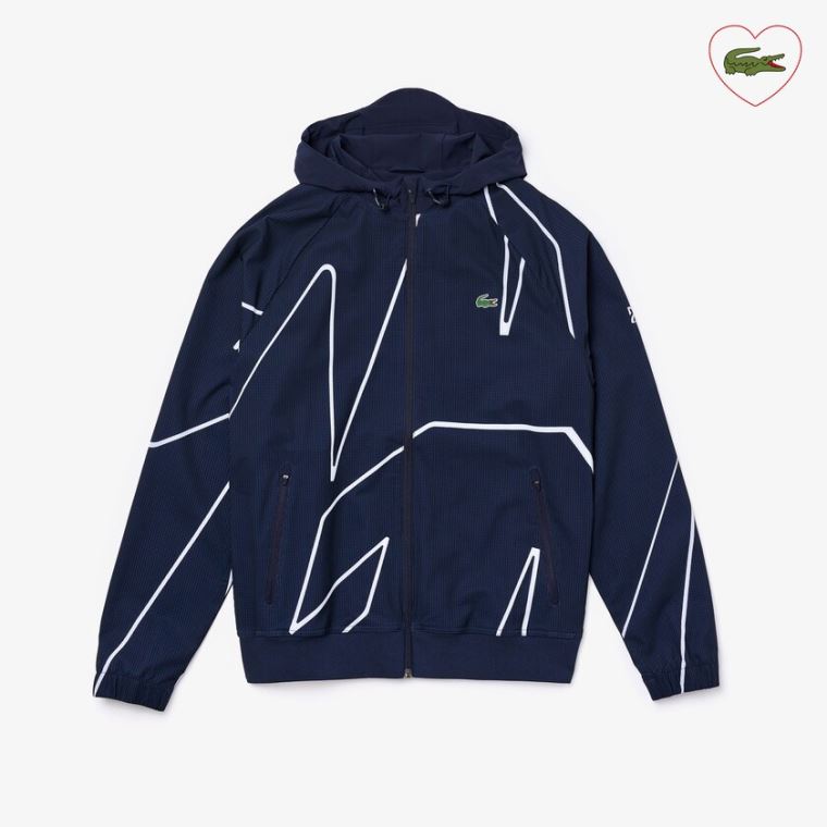 Lacoste SPORT French Open S Kapucí Zip Jacket Tmavě Blankyt Blankyt Bílé | 0nq6Jgky