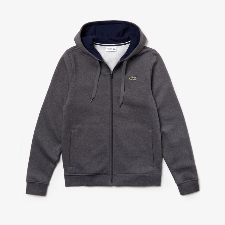 Lacoste SPORT Full-Zip Fleece Hoodie Šedé Tmavě Blankyt Blankyt | 5yfV2J0N