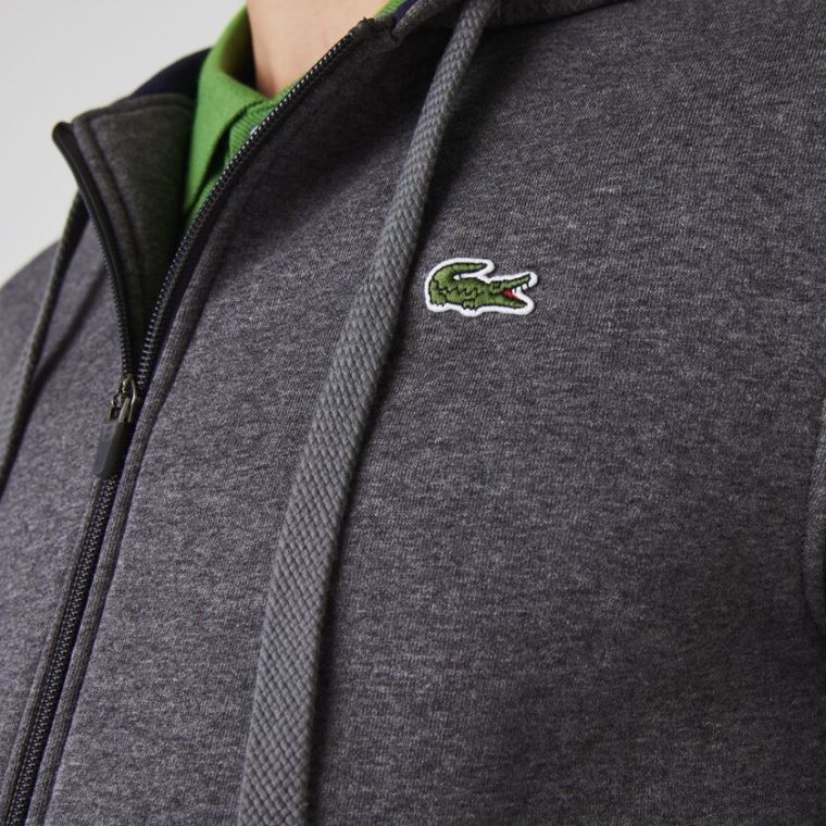 Lacoste SPORT Full-Zip Fleece Hoodie Šedé Tmavě Blankyt Blankyt | 5yfV2J0N