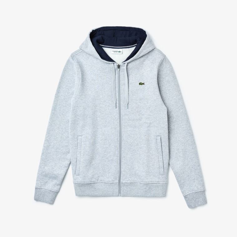 Lacoste SPORT Full-Zip Fleece Hoodie Šedé Tmavě Blankyt Blankyt | v78AgWca