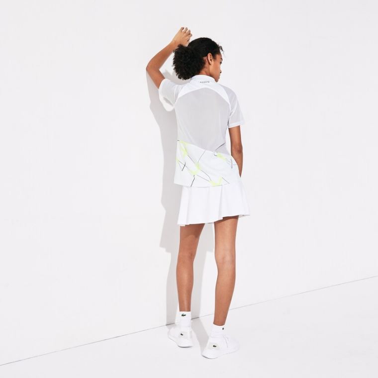 Lacoste SPORT Geometric Print Prodyšný Tenisové Polo Bílé Žluté Černé | VTa7Lbid