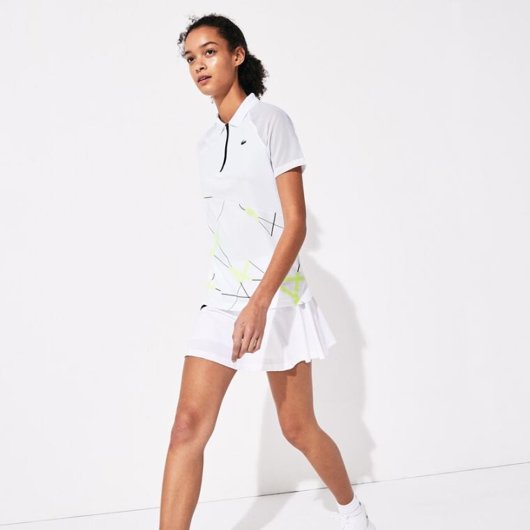 Lacoste SPORT Geometric Print Prodyšný Tenisové Polo Bílé Žluté Černé | VTa7Lbid