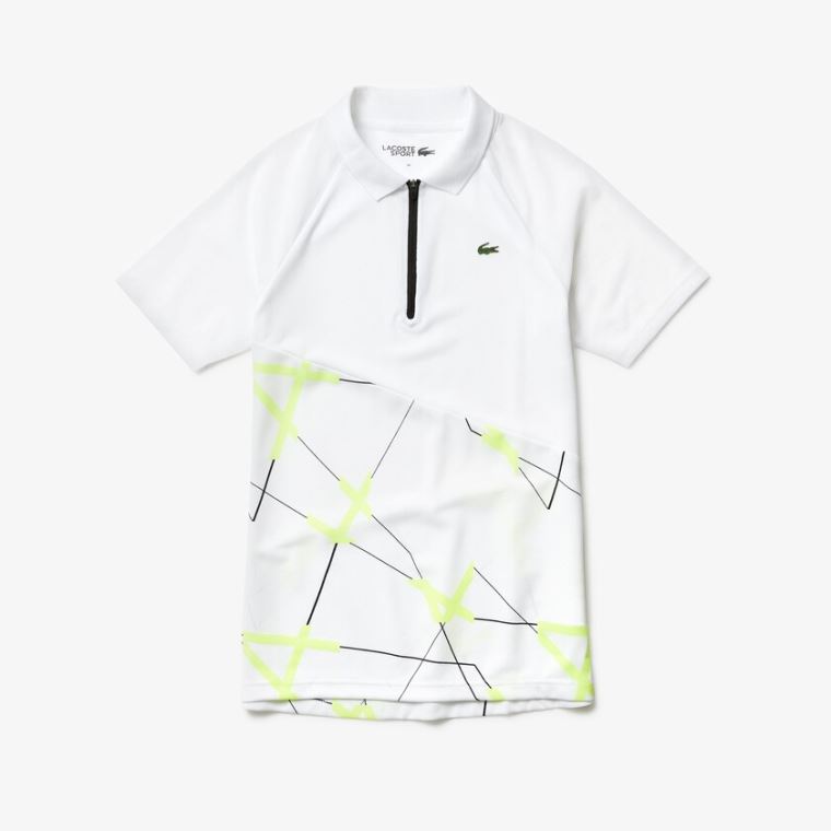 Lacoste SPORT Geometric Print Prodyšný Tenisové Polo Bílé Žluté Černé | VTa7Lbid