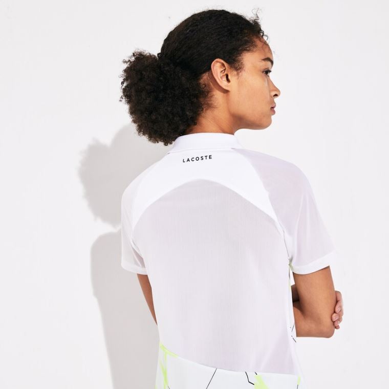 Lacoste SPORT Geometric Print Prodyšný Tenisové Polo Bílé Žluté Černé | VTa7Lbid