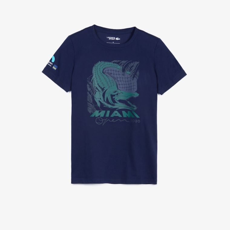 Lacoste SPORT Miami Open Crocodile Print T-shirt Tmavě Blankyt Blankyt | pk4NyACO