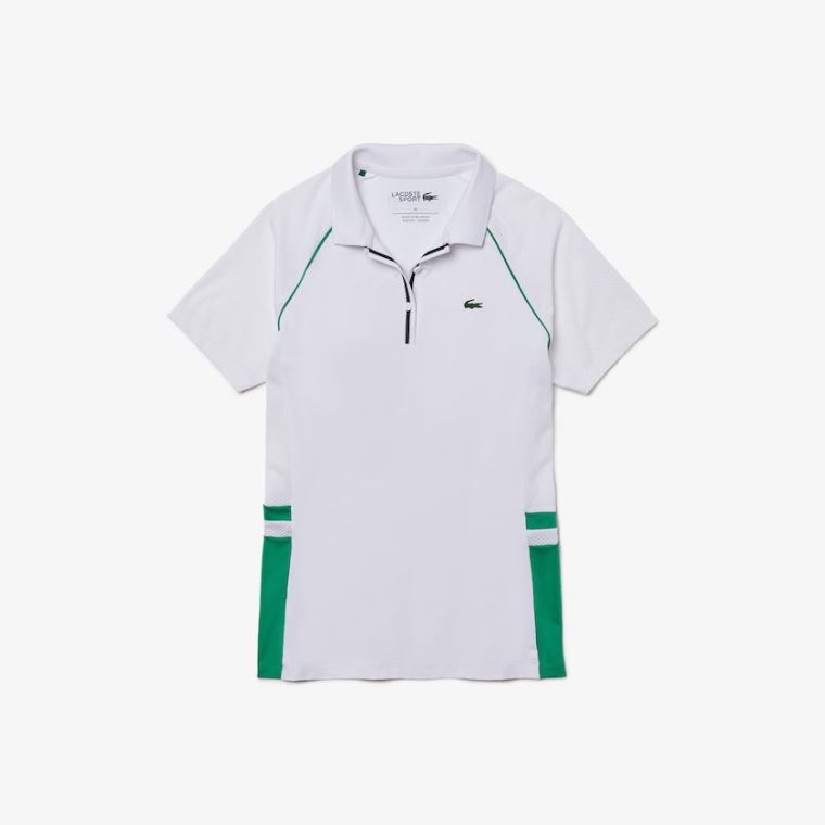 Lacoste SPORT Mixed-Matterial Prodyšný Stretch Tenisové Polo Bílé Zelene Tmavě Blankyt Blankyt | 5EfSfFQ8