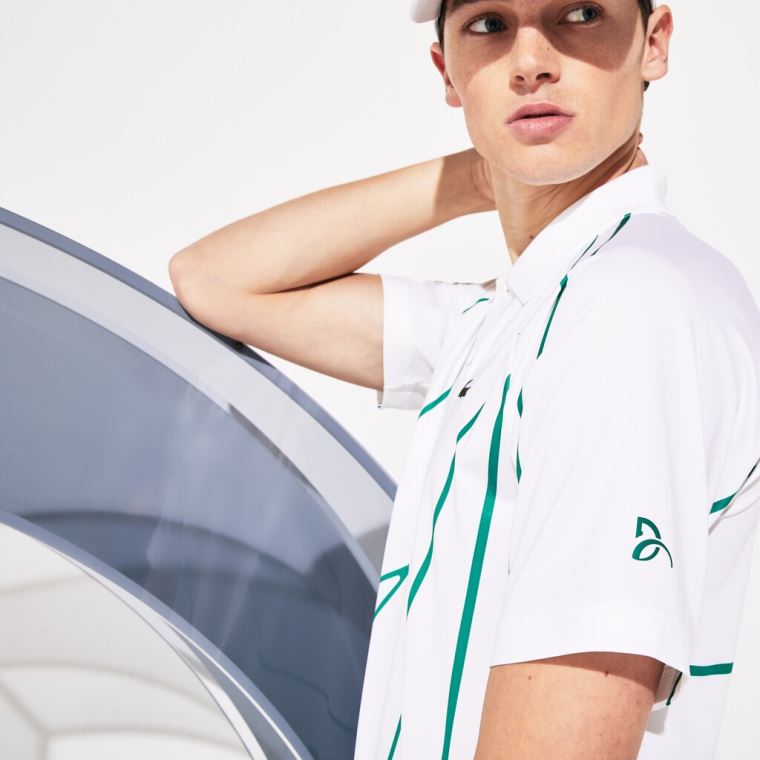 Lacoste SPORT Novak Djokovic Printed Prodyšný Polo Shirt Bílé Zelene | cvtQqBEX