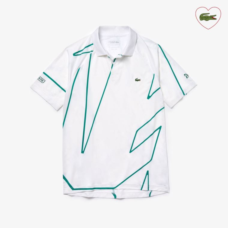 Lacoste SPORT Novak Djokovic Printed Prodyšný Polo Shirt Bílé Zelene | cvtQqBEX