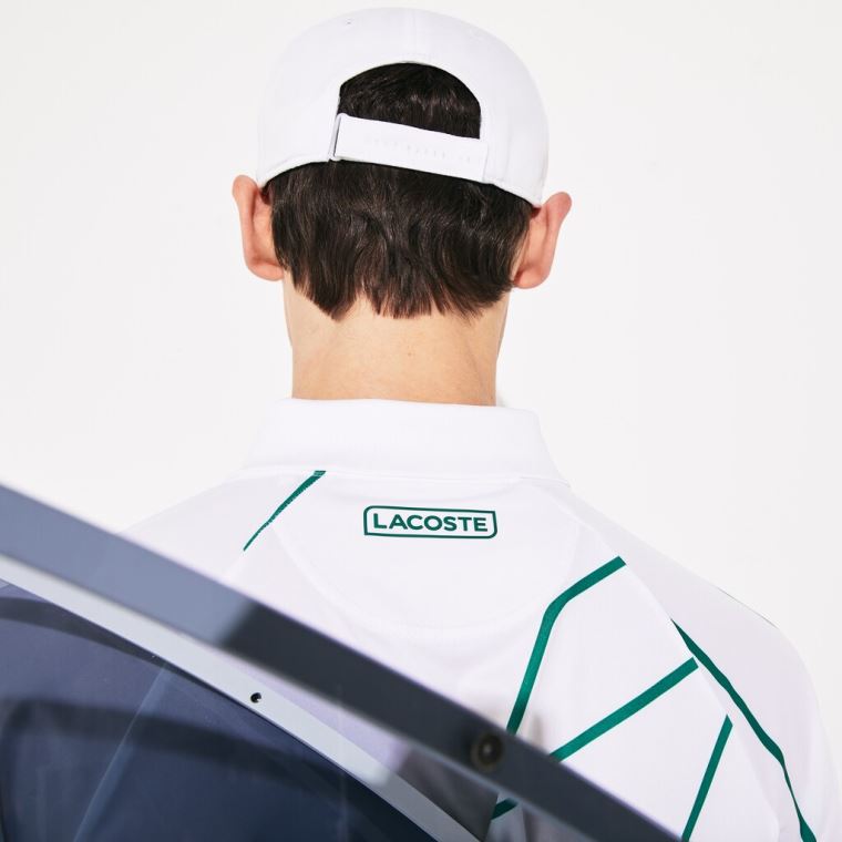 Lacoste SPORT Novak Djokovic Printed Prodyšný Polo Shirt Bílé Zelene | cvtQqBEX