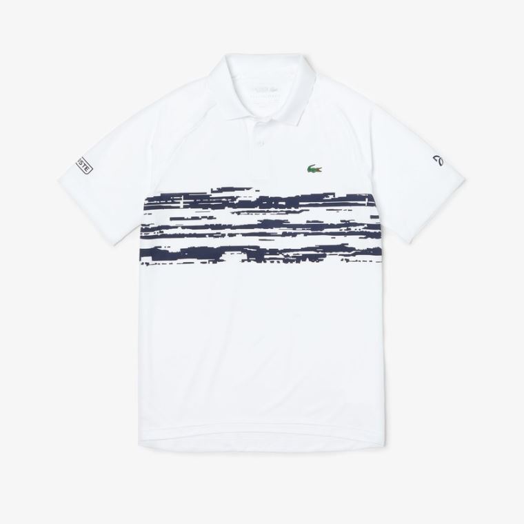 Lacoste SPORT Novak Djokovic Stretch Print Jersey Polo Bílé Tmavě Blankyt Blankyt | bgcsdObJ