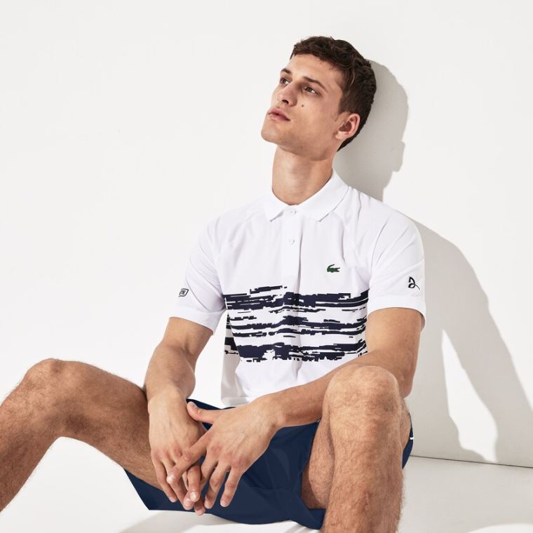 Lacoste SPORT Novak Djokovic Stretch Print Jersey Polo Bílé Tmavě Blankyt Blankyt | bgcsdObJ