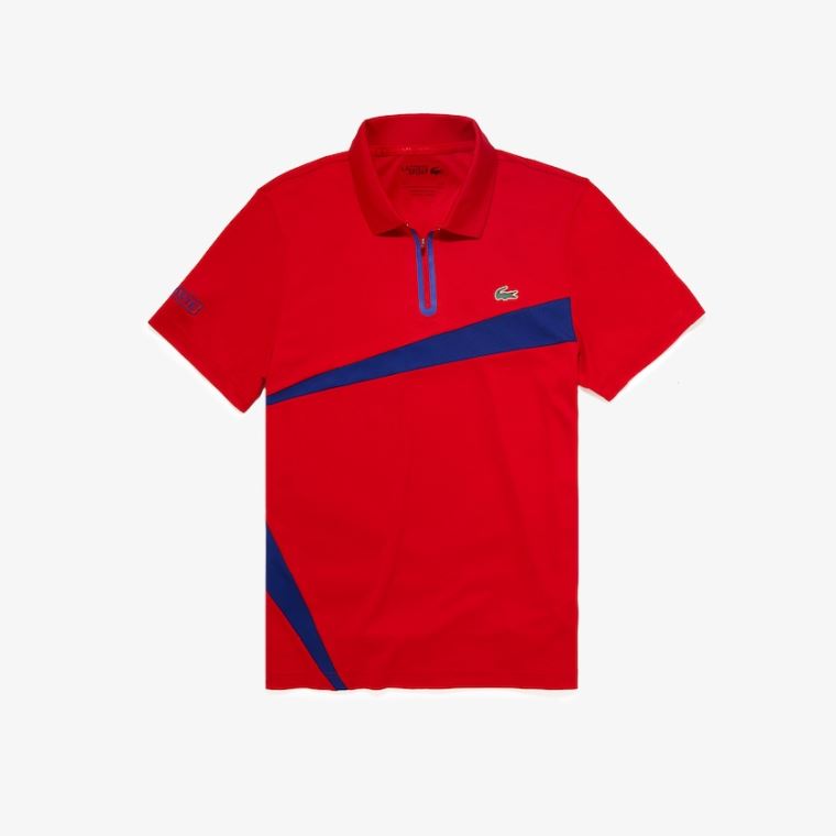 Lacoste SPORT Paneled Prodyšný Piqué Tenisové Polo Shirt Červené Blankyt | r4fxGYXu