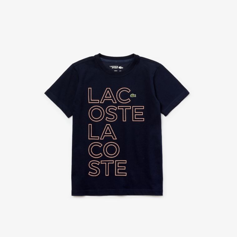 Lacoste SPORT Printed Prodyšný Bavlněné T-shirt Tmavě Blankyt Blankyt Růžové | CwzYLrXM